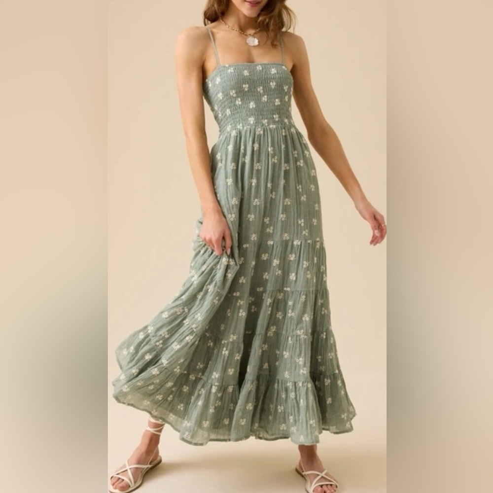 Altar’d State Baylor Embroidered Soft Green Maxi dress size Medium - Picture 7 of 15